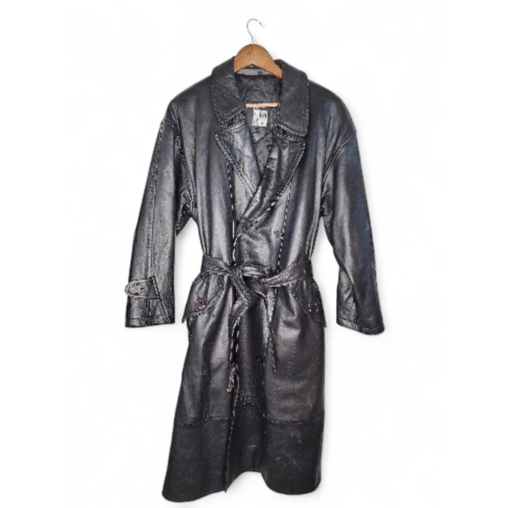 1980s Michael Hoban North Beach Vintage Leather Trench Coat in Black Size 38